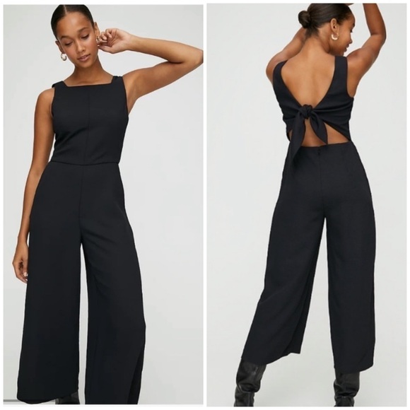 NWT Aritzia Wilfred Ecoulement Tieback Sleeveless Formal Black Wide Leg Jumpsuit - Picture 1 of 16
